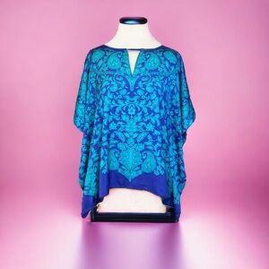 Chico’s Blue Floral Paisley Print Poncho Sz S M